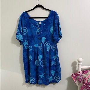 Blue Bohemian Dress with Button Details